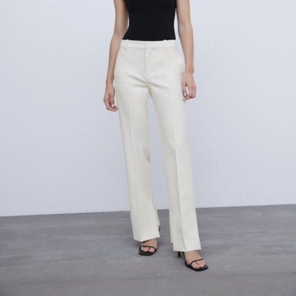 Cream ZARA Split Hem Pants Trousers (NWT) - Picture 1 of 7